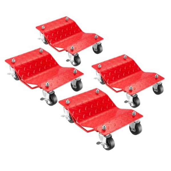 Fleming Supply Set of 4 Fleming Supply Tire Skates, Diamond Texture Wheel Dolly, 3-inch Swivel Casters with Locks, Red 535339CWI